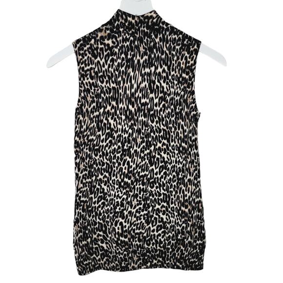 4/$20 -Cable & Gauge Leopard Rayon Blend Mock Neck Sleeveless Sweater Size S - Picture 2 of 6
